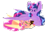 Size: 764x492 | Tagged: safe, artist:vanillaswirl6, sunny starscout, twilight sparkle, alicorn, pony, g5, blushing, book, cheek fluff, chest fluff, ear fluff, fluffy, hug, simple background, sleeping, sunny and her heroine, transparent background, twilight sparkle (alicorn), wing blanket, winghug, wings
