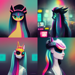 Size: 512x512 | Tagged: safe, machine learning generated, midjourney, princess celestia, artificial intelligence, cyberpunk, neural network, variant
