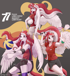 Size: 3200x3508 | Tagged: safe, artist:pwnagespartan, oc, oc only, oc:indonisty, alicorn, anthro, alicorn oc, equine, high res, horn, indonesia, nation ponies, ponified, solo, wings