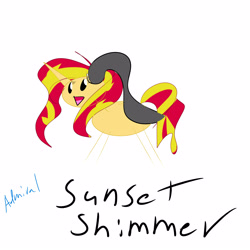 Size: 5000x5000 | Tagged: safe, artist:stormythetrooper, sunset shimmer, pony, unicorn, g4, bunny ears, female, simple background, solo, stick pony, white background
