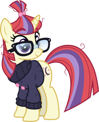 Size: 3000x3696 | Tagged: safe, artist:cloudy glow, moondancer, pony, unicorn, g4, the point of no return, .ai available, clothes, female, glasses, high res, mare, simple background, smiling, solo, sweater, transparent background, vector