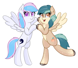 Size: 2751x2400 | Tagged: safe, artist:eyeburn, oc, oc:peacher, oc:starburn, pegasus, pony, bipedal, high res, holding hooves, looking at you, simple background, transparent background