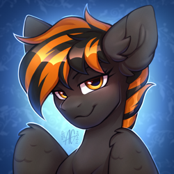 Size: 3000x3000 | Tagged: safe, artist:argigen, oc, oc only, oc:mayday, pegasus, pony, female, high res, looking at you, simple background, smiling, smiling at you, smirk, solo, wings