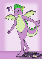 Size: 1024x1449 | Tagged: safe, artist:sparkbolt3020, part of a set, spike, dragon, g4, clothes, commission, nightgown, transformation, transformation sequence