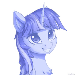 Size: 1024x1024 | Tagged: safe, artist:adagiostring, twilight sparkle, ambiguous race, pony, g4, bust, chest fluff, commission, cute, female, headshot commission, mare, portrait, simple background, smiling, solo, twiabetes, white background, your character here
