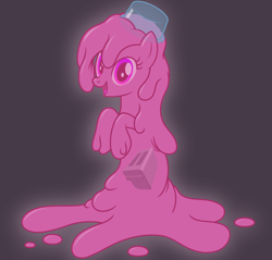 Size: 1968x1880 | Tagged: safe, artist:badumsquish, derpibooru exclusive, oc, oc only, ghost, goo, goo pony, monster pony, original species, pony, undead, g4, :d, female, ghostbusters, ghostbusters 2, gray background, happy, hat, looking at you, mare, mood slime, open mouth, open smile, ponified, psychomagnotheric slime, raised hooves, reference to another series, simple background, smiling, solo, toaster