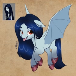 Size: 2048x2048 | Tagged: safe, artist:haruh_ink, bat pony, pony, undead, vampire, vampony, adventure time, bat wings, fangs, female, floppy ears, high res, looking at you, male, marceline, mare, ponified, solo, tongue out, wings