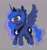Size: 2732x2876 | Tagged: safe, artist:leo19969525, princess luna, alicorn, pony, g4, blushing, crown, cute, cyan eyes, female, flying, gray background, high res, horn, jewelry, lunabetes, mane, mare, regalia, simple background, solo, spread wings, tail, wings