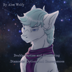 Size: 2048x2048 | Tagged: safe, artist:vikfy, double diamond, earth pony, pony, g4, clothes, fanfic art, frown, high res, male, scarf, solo, stallion, story, unamused