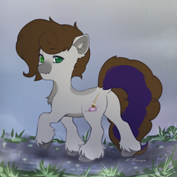 Size: 3200x3200 | Tagged: safe, artist:eltaile, oc, oc only, oc:cj vampire, earth pony, pony, butt, dock, fangs, high res, looking at you, looking back, looking back at you, plot, rain, solo, tail, walking