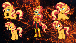 Size: 1280x720 | Tagged: safe, artist:amadondawn, artist:andoanimalia, sunset shimmer, human, pony, unicorn, equestria girls, g4, boots, crystal guardian, female, high heel boots, shoes, simple background, solo