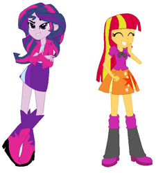Size: 532x592 | Tagged: safe, artist:kittyp27, sunset shimmer, twilight sparkle, human, equestria girls, g4, boots, clothes, clothes swap, high heel boots, jacket, palette swap, recolor, shirt, shoes, simple background, skirt, solo, sunset shimmer's boots, twilight sparkle's boots, white background