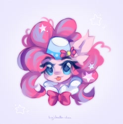 Size: 2028x2048 | Tagged: safe, artist:vanilla-chan, pinkie pie, earth pony, pony, g4, :3, :p, bow, bust, ear fluff, hat, high res, solo, starry eyes, tongue out, wingding eyes