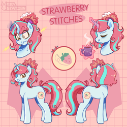 Size: 2000x2000 | Tagged: safe, artist:seasemissary, oc, oc:strawberry stitches, pony, unicorn, female, high res, magic, mare, solo