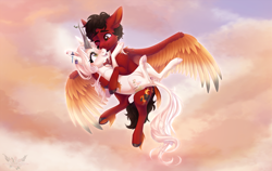 Size: 4686x2965 | Tagged: safe, artist:doekitty, oc, oc only, oc:hazel, deer, deer pony, original species, pegasus, pony, female, flying, male, stallion