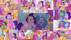Size: 1974x1111 | Tagged: safe, edit, edited screencap, editor:quoterific, screencap, hitch trailblazer, izzy moonbow, phyllis cloverleaf, pipp petals, posey bloom, sunny starscout, zipp storm, earth pony, pegasus, pony, unicorn, alicorn issues, g5, it's t.u.e.s. day, making a foal of me, mane melody, my little pony: tell your tale, neighfever, sunny-day dinners, the game is ahoof, zipp's yes day, spoiler:g5, spoiler:my little pony: tell your tale, spoiler:tyts01e05, spoiler:tyts01e09, spoiler:tyts01e10, spoiler:tyts01e12, spoiler:tyts01e14, spoiler:tyts01e15, spoiler:tyts01e16, spoiler:tyts01e22, bipedal, cucumber, eyes closed, female, flashback, flying, food, grin, hair curlers, hair dryer, hair styling, magic, male, mane five (g5), mane melody (location), mare, mask, mud mask, open mouth, open smile, pineapple, runny nose, smiling, spread wings, stallion, telekinesis, text, wavy mouth, wings