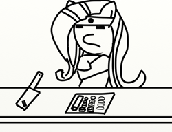 Size: 1408x1080 | Tagged: safe, artist:free filly, fluttershy, fish, pegasus, pony, g4, bandana, black and white, butcher knife, female, food, grayscale, headband, knife, mare, monochrome, simple background, sketch, solo, sushi, white background
