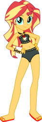 Size: 388x1118 | Tagged: safe, artist:tajohnson6, sunset shimmer, human, equestria girls, equestria girls specials, g4, my little pony equestria girls: better together, my little pony equestria girls: forgotten friendship, bikini, clothes, eyebrows, female, hand on hip, looking at you, sandals, simple background, smiling, smiling at you, solo, sunset shimmer's beach shorts swimsuit, swimsuit, transparent background