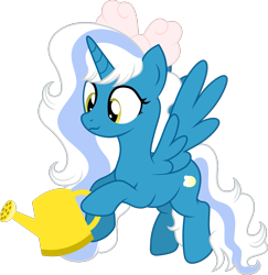 Size: 1321x1360 | Tagged: safe, artist:littlejurnalina, oc, oc:fleurbelle, alicorn, pony, alicorn oc, bow, female, hair bow, horn, mare, simple background, solo, transparent background, watering can, wings