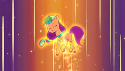Size: 3410x1920 | Tagged: safe, screencap, sunny starscout, earth pony, pony, another pony's trash, g5, my little pony: tell your tale, spoiler:g5, spoiler:my little pony: tell your tale, spoiler:tyts01e23, eyes closed, female, high res, mane stripe sunny, mare, smiling, solo, transformation, youtube link