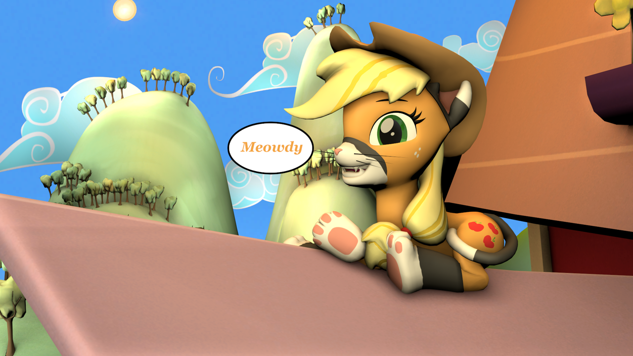 #2930565 - safe, applejack, cat, g4, 3d, applecat, catified, roof, solo ...