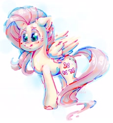Size: 3118x3384 | Tagged: safe, artist:dragonfruitbubble, fluttershy, pegasus, pony, g4, chromatic aberration, colored hooves, cute, female, high res, mare, partially open wings, simple background, smiling, solo, standing, three quarter view, white background, wings