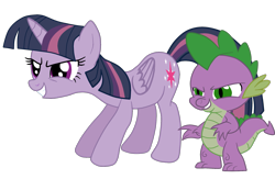 Size: 1985x1291 | Tagged: safe, artist:ponygamer2020, mean twilight sparkle, spike, alicorn, dragon, pony, the mean 6, clone, duo, duo male and female, ears, evil grin, evil laugh, evil spike, evil twilight, female, grin, hooves, horn, laughing, male, mare, mean spike, meanified, narrowed eyes, simple background, smiling, standing, tail, transparent background, twilight sparkle (alicorn), vector