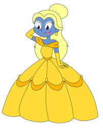 Size: 1024x1268 | Tagged: safe, artist:rarity525, oc, oc only, oc:azure/sapphire, human, equestria girls, g4, beauty and the beast, belle, clothes, cosplay, costume, crossdressing, dress, evening gloves, femboy, gloves, gown, long gloves, makeup, male, simple background, solo, transparent background, wig