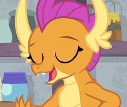 Size: 655x553 | Tagged: safe, screencap, smolder, dragon, g4, molt down, my little pony: friendship is magic, season 8, cropped, dragoness, eyes closed, female, solo