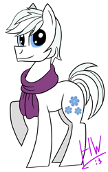 Size: 571x912 | Tagged: safe, artist:humanymcduck56, double diamond, earth pony, pony, g4, clothes, looking at you, male, raised hoof, scarf, simple background, solo, stallion, white background