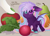 Size: 2200x1600 | Tagged: safe, artist:roselord, oc, oc only, bat pony, pony, advertisement, chest fluff, commission, finger, fluffy, food, fruit, herbivore, heterochromia, neck fluff, pear, radish, tiny, tiny ponies, tomato, vegetables, ych result