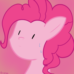 Size: 3000x3000 | Tagged: safe, artist:reinbou, pinkie pie, earth pony, pony, g4, bust, dot eyes, high res, pink background, simple background, solo, sweat