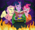 Size: 1024x877 | Tagged: safe, artist:liv-and-b-merry, fluttershy, pinkie pie, twilight sparkle, earth pony, pegasus, unicorn, anthro, g4, 2020, cauldron, hocus pocus (film), mary sanderson, sanderson sisters, sarah sanderson, trio, unicorn twilight, winifred sanderson