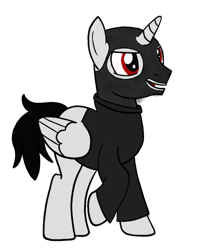 Size: 631x798 | Tagged: safe, artist:bashi_hart, artist:ponybasesrus, oc, oc only, alicorn, pony, alicorn oc, black tail, clothes, horn, simple background, ski mask, solo, sweater, tail, transparent background, wings