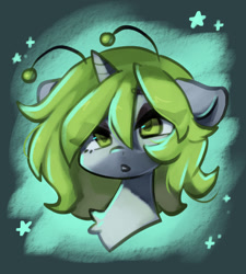 Size: 1304x1446 | Tagged: safe, artist:oofycolorful, oc, oc only, pony, unicorn, antennae, bust, eye clipping through hair, floppy ears, solo