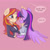 Size: 2000x2000 | Tagged: safe, artist:xfrncstomiku, sunset shimmer, twilight sparkle, alicorn, unicorn, anthro, bowtie, clothes, duo, female, holding hands, lesbian, looking at each other, looking at someone, pink background, shipping, simple background, speech bubble, suit, sunsetsparkle, twilight sparkle (alicorn)