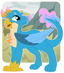 Size: 1280x1469 | Tagged: safe, artist:dilfistic, gallus, oc, oc only, griffon, g4, alternate design, chest fluff, colored wings, female, griffon oc, not gallus, open mouth, open smile, outline, smiling, solo, two toned wings, white outline, wings