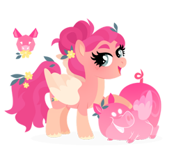 Size: 1024x878 | Tagged: safe, artist:kabuvee, oc, pegasus, pig, pony, female, mare, simple background, solo, transparent background