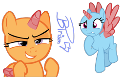 Size: 1792x1136 | Tagged: safe, artist:brushprism, oc, oc only, alicorn, pony, g4, alicorn oc, base, duo, horn, raised hoof, simple background, smiling, smirk, transparent background, wings