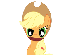 Size: 1024x768 | Tagged: safe, artist:bondagefan216, edit, applejack, g4, angry, cloth gag, clothes, gag, glare, looking at you, simple background, solo, transparent background