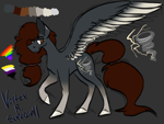 Size: 2224x1668 | Tagged: safe, artist:maplefr0st, oc, oc:vortex r supercell, pegasus, brown eyes, character concept, clothes, coat, colored, colored wings, colored wingtips, concept art, gay pride, gay pride flag, gray, hooves, lightning, nonbinary, pride, pride flag, storm, supercell, tied hair, tornado, twister, weather, wings