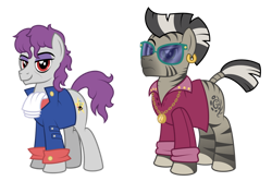 Size: 1280x850 | Tagged: safe, artist:aleximusprime, knight shade, zeb, earth pony, pony, zebra, fanfic:fillie jean, flurry heart's story, g1, g4, celebrity, duo, ear piercing, earring, g1 to g4, generation leap, jewelry, male, michael jackson, necklace, piercing, simple background, singer, stallion, transparent background