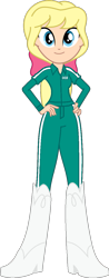 Size: 495x1262 | Tagged: safe, artist:legobuilder100, megan williams, human, equestria girls, g4, boots, clothes, equestria girls-ified, hand on hip, happy, high heel boots, long sleeves, pants, simple background, solo, squid game, suit, transparent background