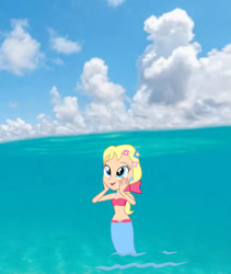 Size: 1385x1644 | Tagged: safe, artist:boogeyboy1, megan williams, mermaid, amazed, belly button, cloud, happy, looking up, ocean, water
