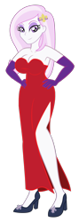 Size: 1809x5103 | Tagged: safe, artist:brutalityinc, fleur-de-lis, human, equestria girls, g4, breasts, busty fleur-de-lis, cleavage, eyebrows, eyeshadow, female, hand on hip, high heels, high res, looking at you, makeup, red dress, shoes, side slit, simple background, smiling, smiling at you, solo, total sideslit, transparent background