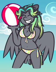 Size: 5000x6391 | Tagged: safe, artist:threetwotwo32232, oc, oc:cool time, pegasus, anthro, beach, bikini, clothes, female, mare, swimsuit