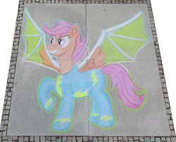 Size: 1668x1339 | Tagged: safe, artist:malte279, scootaloo, pegasus, pony, galacon, g4, artificial wings, augmented, chalk, chalk drawing, clothes, galacon 2022, make a wish, simple background, solo, traditional art, transparent background, uniform, wings, wonderbolts uniform