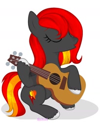 Size: 1280x1570 | Tagged: safe, artist:hoochuu, oc, oc only, earth pony, pony, commission, earth pony oc, eyes closed, female, guitar, mare, musical instrument, simple background, solo, unshorn fetlocks, white background, ych result