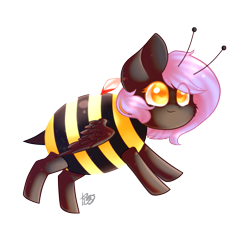 Size: 1021x1015 | Tagged: safe, alternate version, artist:prettyshinegp, oc, oc only, pegasus, pony, animal costume, background removed, bee costume, clothes, costume, eye clipping through hair, female, mare, pegasus oc, signature, simple background, smiling, solo, transparent background