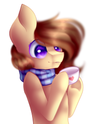 Size: 808x1000 | Tagged: safe, artist:prettyshinegp, oc, oc only, earth pony, pony, bust, clothes, coffee, earth pony oc, hoof hold, mug, scarf, simple background, transparent background, underhoof